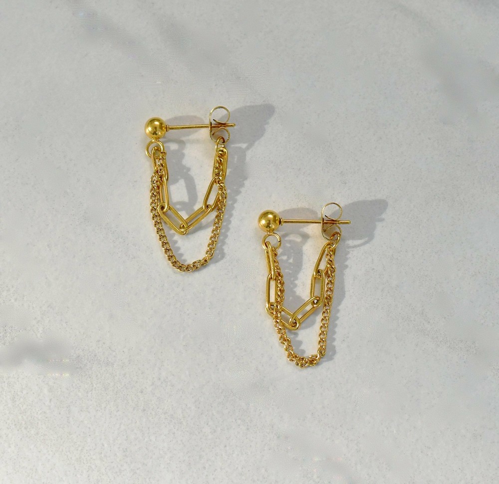 REYNA GOLD DUO LOOP CHAIN EARRINGS
