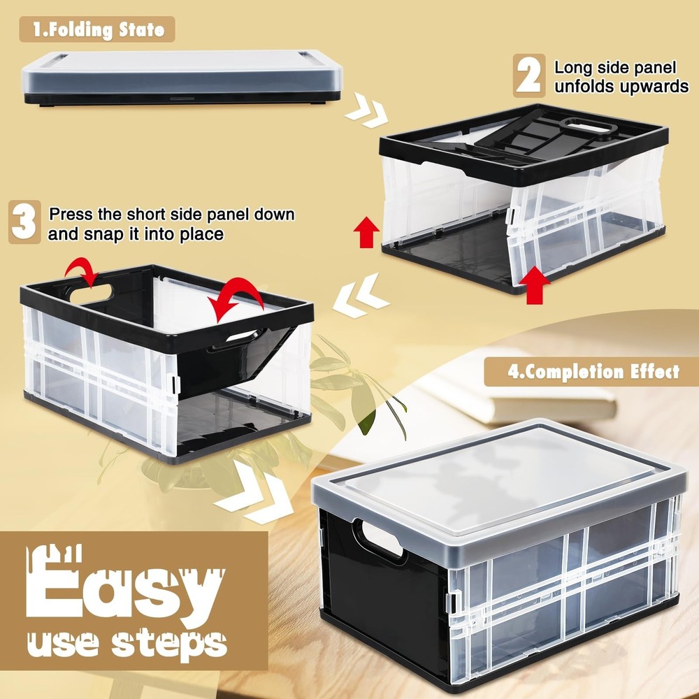 10 Quart Plastic Storage Bins With Lids, Clear Foldable and Stackable Contain...