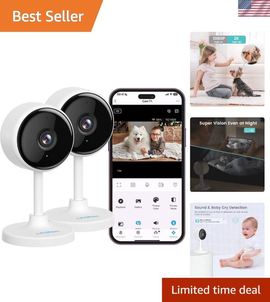 Stay Connected: 2K Night Vision Indoor Camera with Motion Alerts & App Access