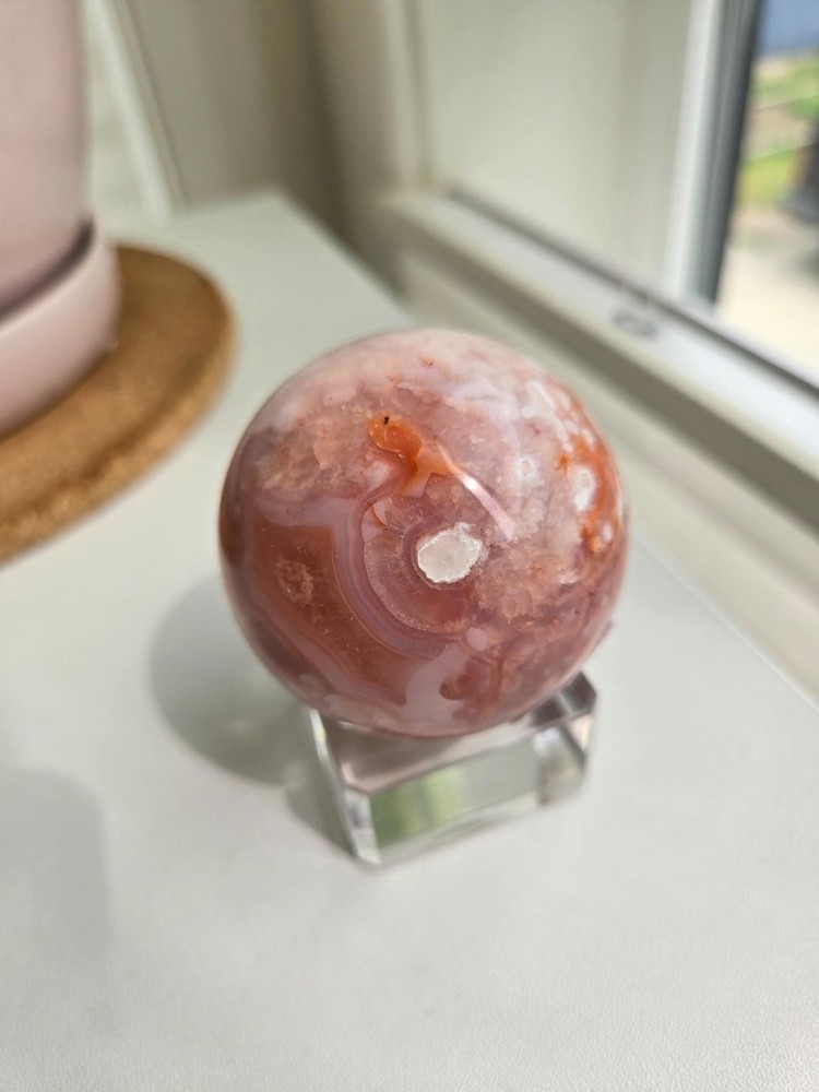 Large Carnelian Flower Agate Sphere