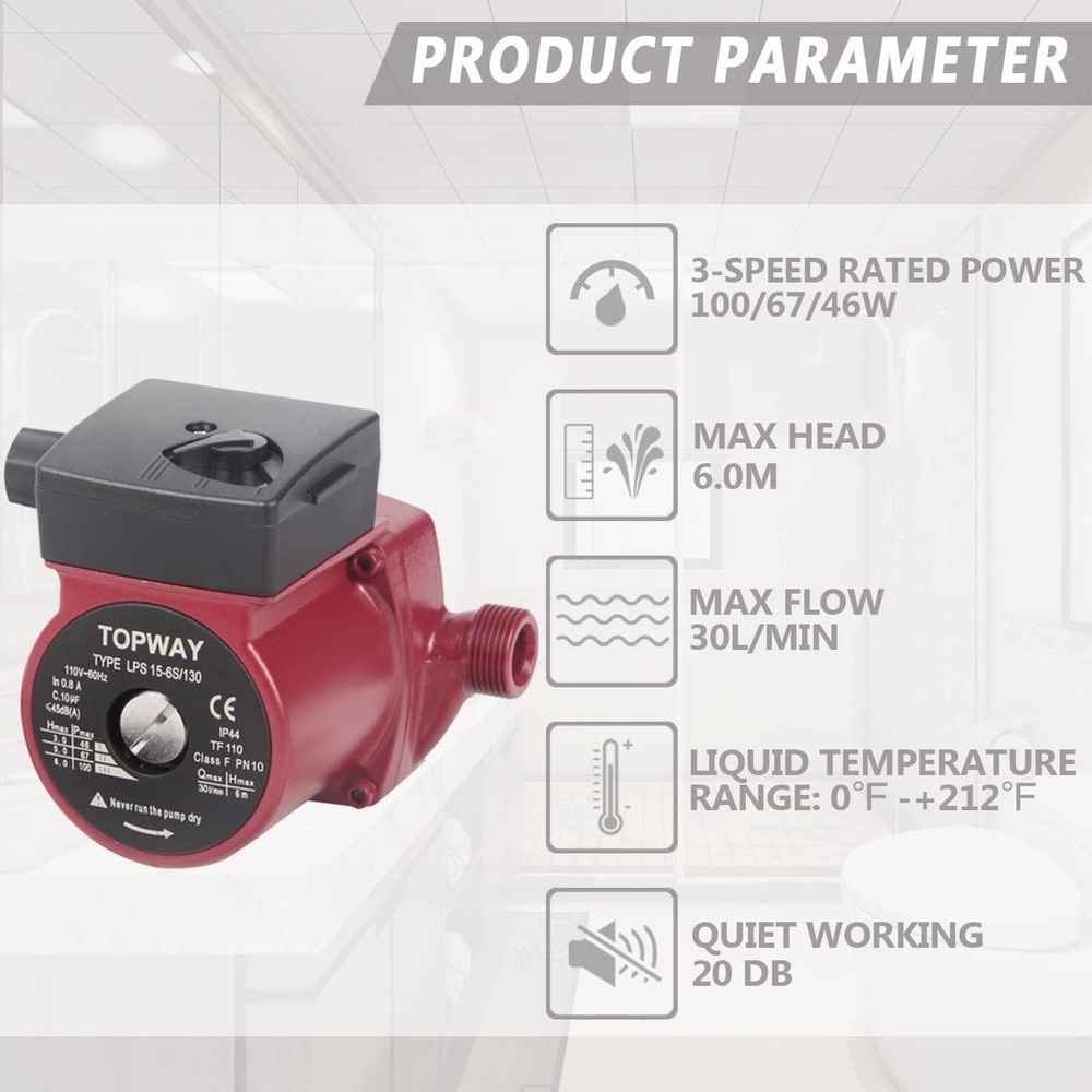 3/4" NPT 110V Hot Water 3-Speed Circulation Recirculating Pump Circulator Pump..