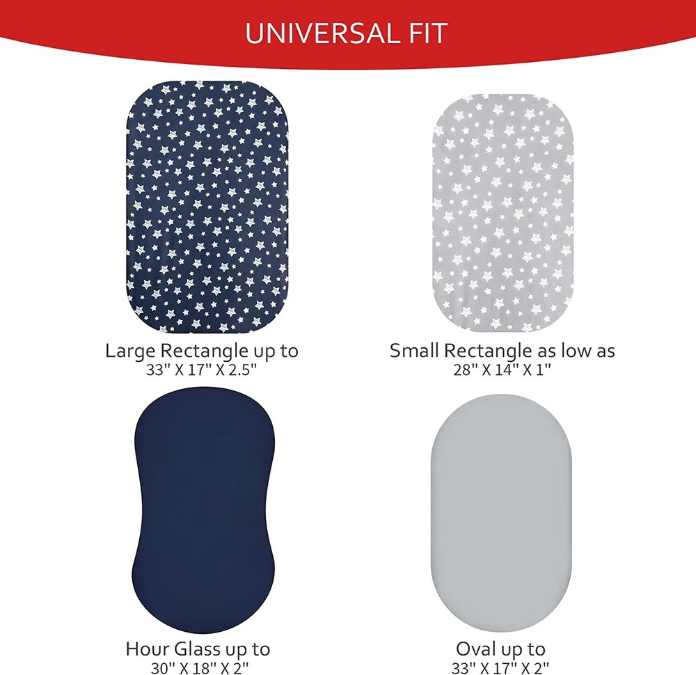 Bassinet Sheets Boys 4 Pack for Oval/Hourglass/Rectangular Mattress 32"×17" Navy