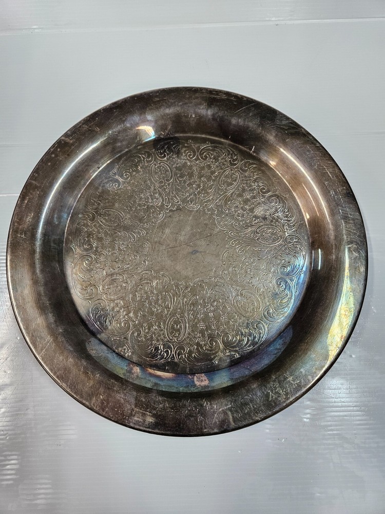 Bristol Silverplate by Poole Round Footed Serving Tray with etched design