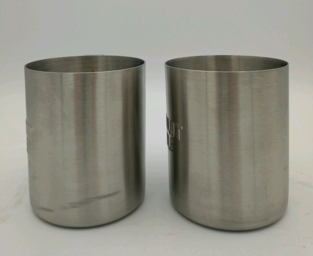 ABSOLUT Vodka Silver Tin Cup Embossed with Absolute Mule Blue Metal Handle