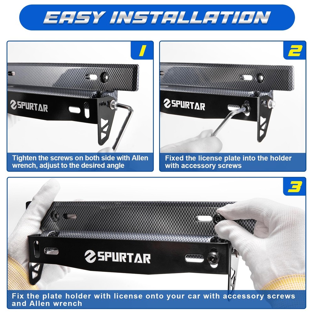 Spurtar License Plate Frames, Adjustable Front Car Holder Black