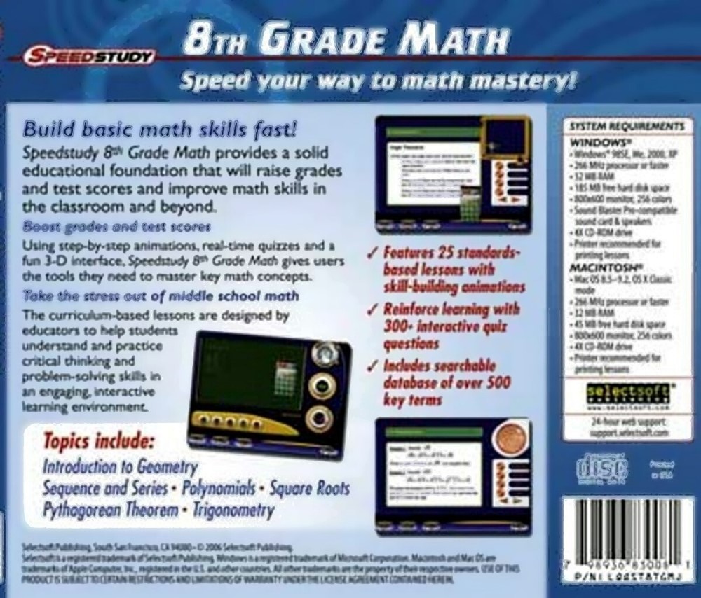 SpeedStudy 8th Grade Math - 25 Standards-Based Lessons PC Software Sealed New