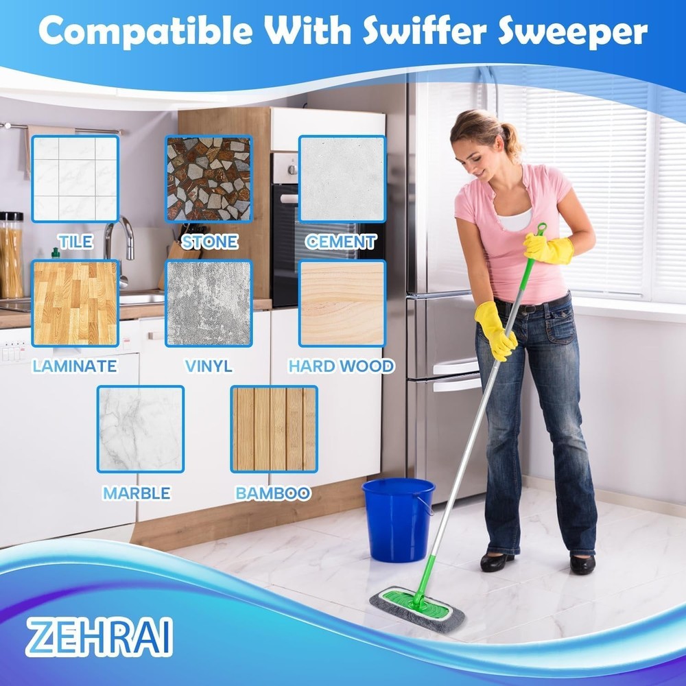 6 Pack Reusable Microfiber Mop Pads Compatible with Swiffer Sweeper Mop