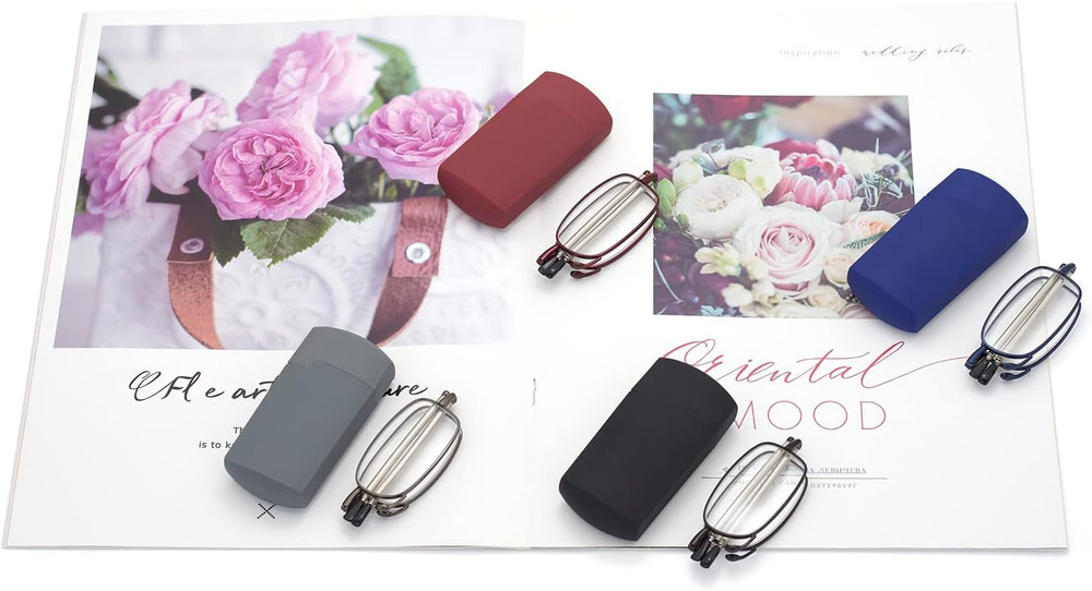 Hard Cases Folding Reading Glasses, Pocket Wallet Purse Compact Spring Hinge Rea