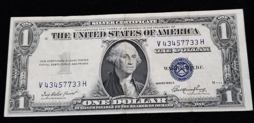 US 1 DOLLAR SILVER CERT. BACK PLATE ERROR