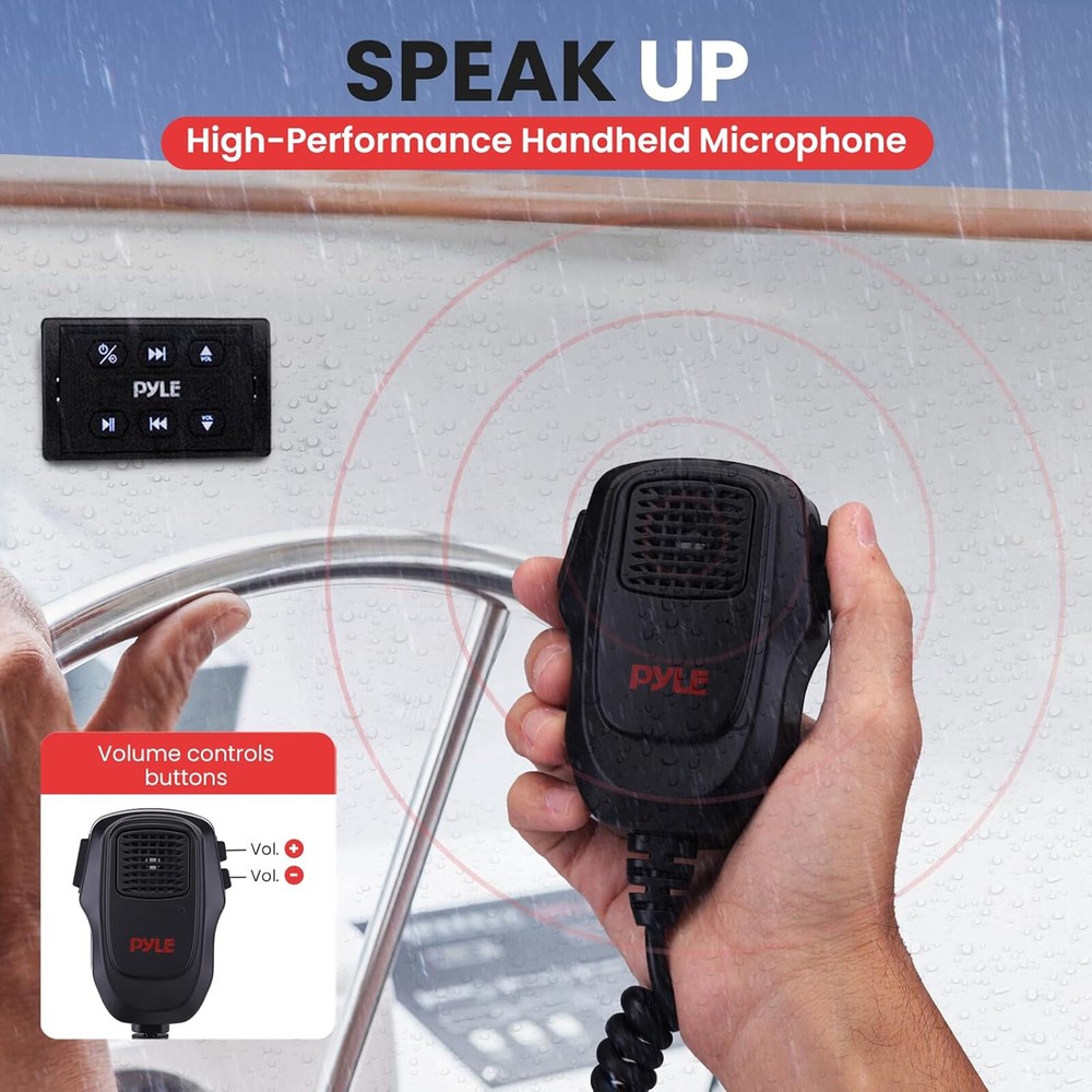 Pyle Marine Bluetooth Controller w/Mic, 2x 8'' 320W Boat Speakers (White) w/Wire