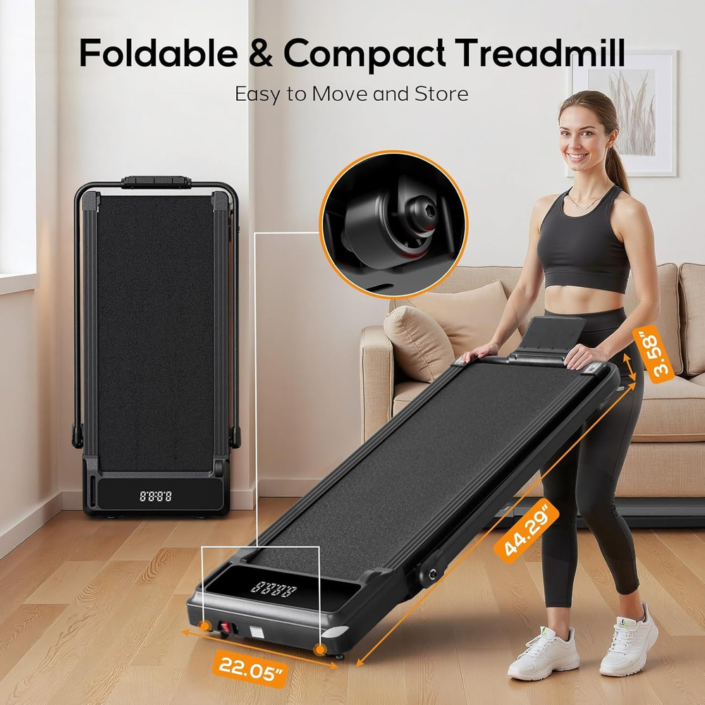 Walking Pad under Desk Treadmill with Foldable Handle Bar, Portable Compact Elec