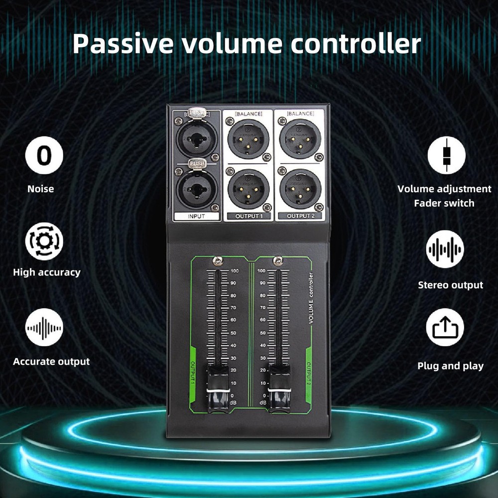 Passive Monitor Volume Controller, XLR 1 Input 2 Output Stereo black