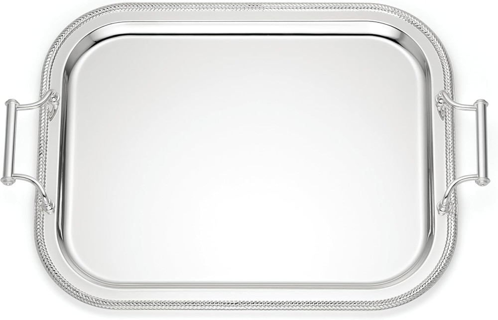 Reed & Barton Rectangle Silverplate Tray with Handles, Metallic