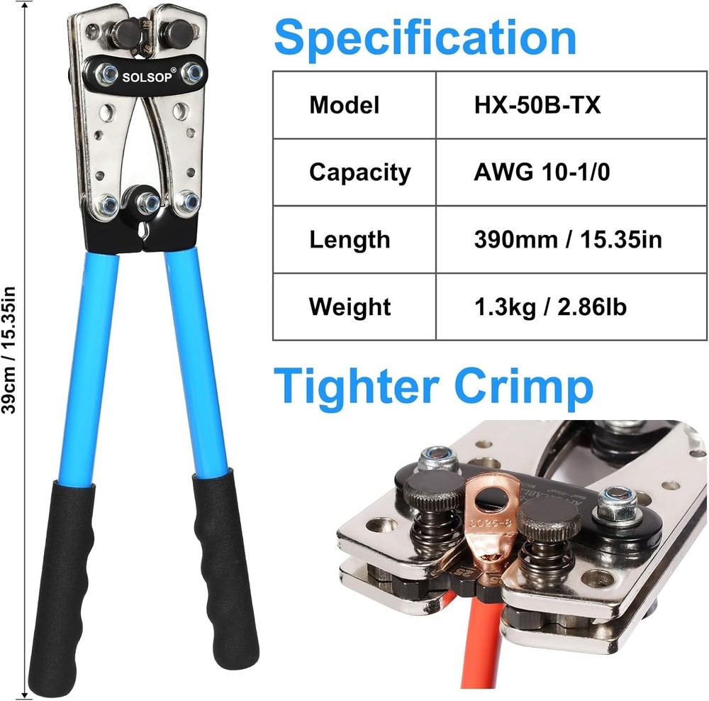Durable Battery Cable Crimper with Interchangeable Dies – Ideal for All Projects