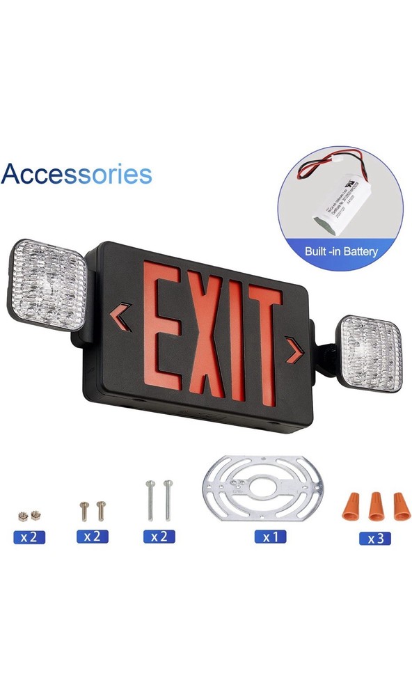 2 PACK TANLUX Black Exit Sign with Emergency Lights, LED Emergency Exit Light