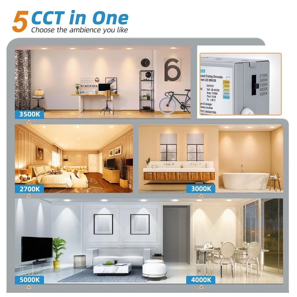 12 Pack 4 Inch 5CCT LED Recessed Ceiling Light Panel Dimmable with Night Light