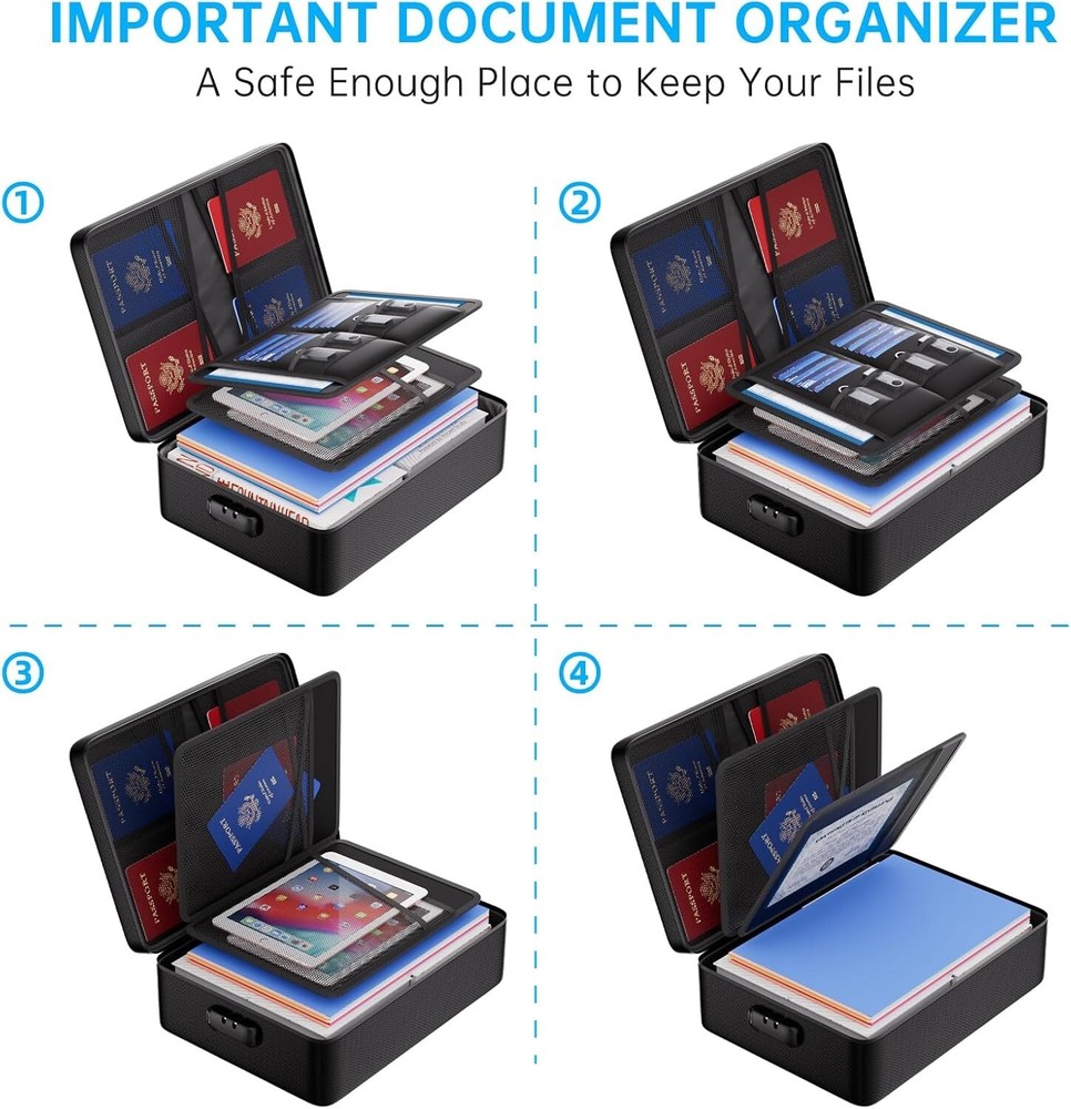 Large Fireproof Document Organizer with Lock - Safe Storage for Papers & Laptop