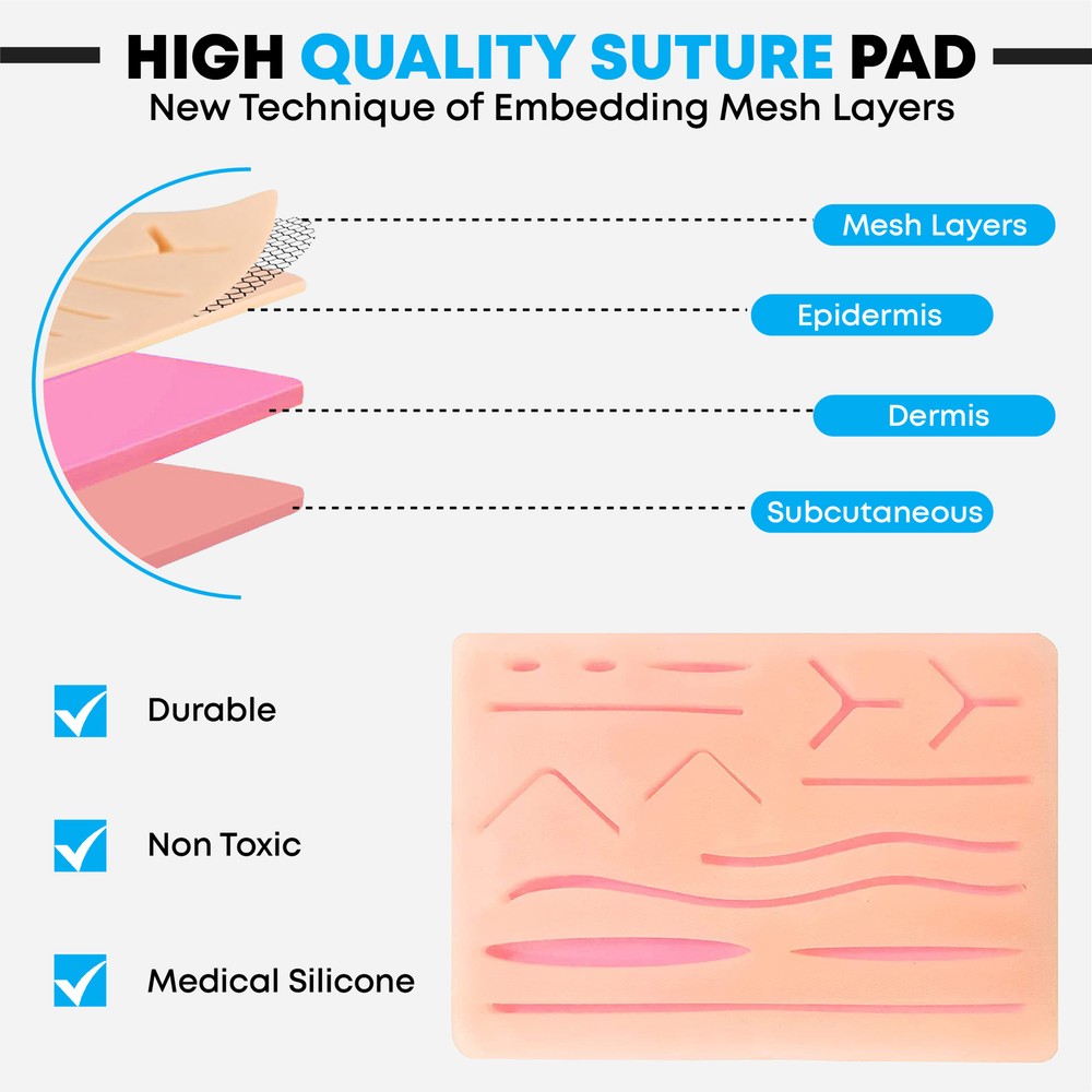 20 Pcs Suture Kit with Scissors Needles and Thread Silicon Pad Student Training