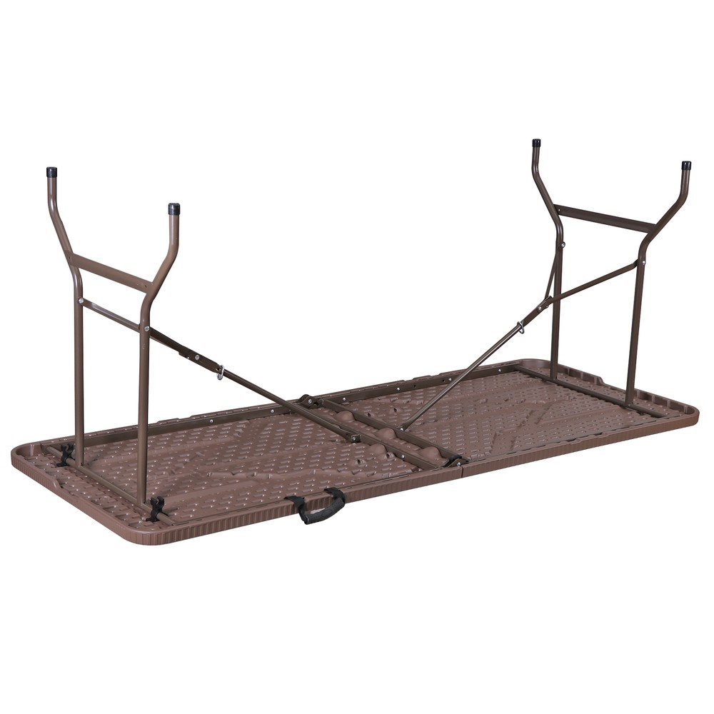 6ft Folding Table Portable Foldable Card Table Fold-in-Half Utility Table Brown