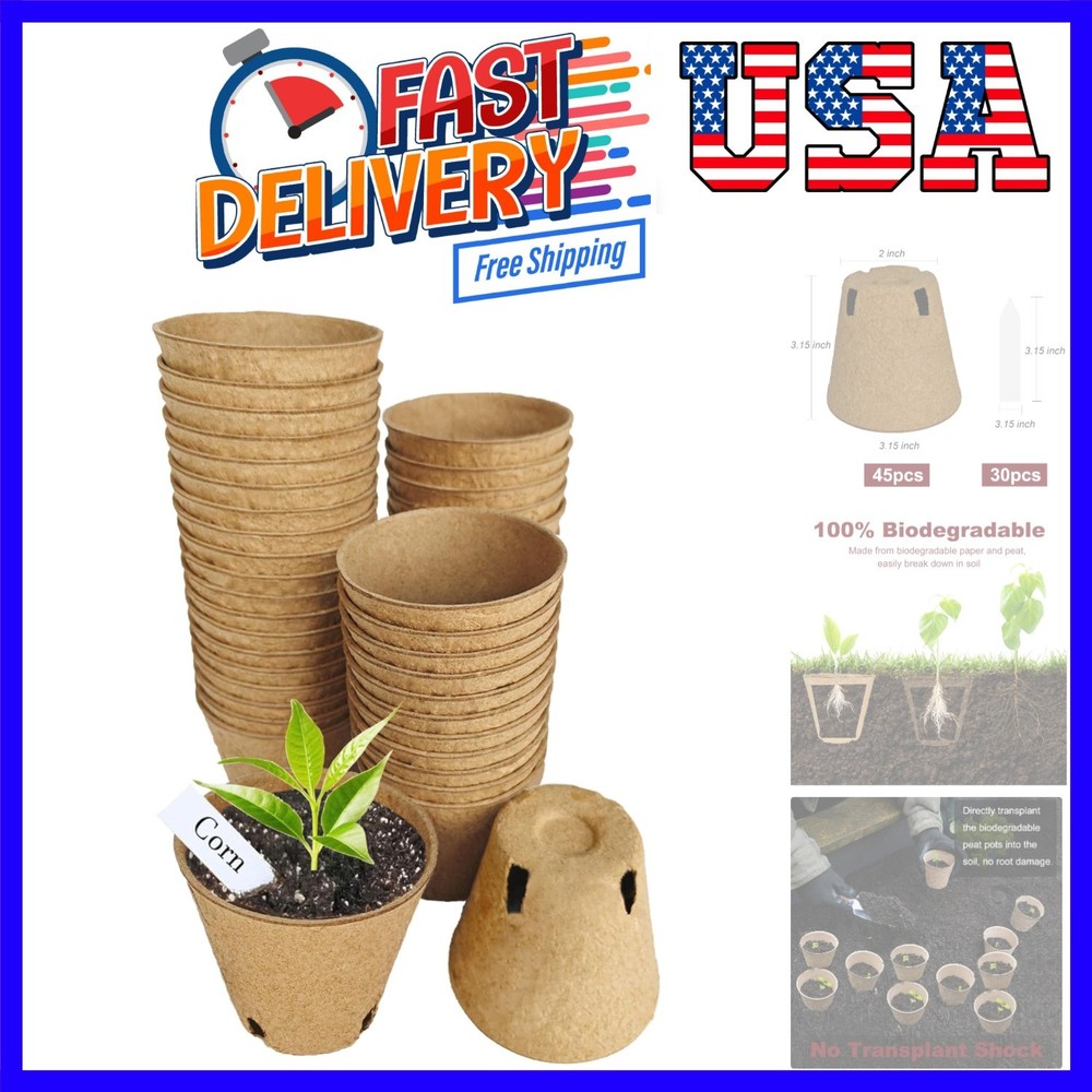 Peat Pots Seed Starter - 45 Pack 3.15 inch Biodegradable Seed Starter Pots Pe...