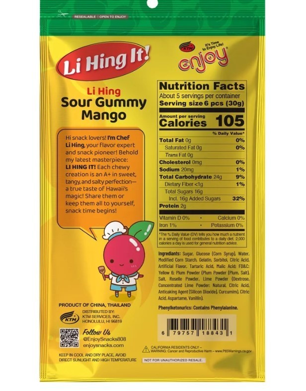 Enjoy Li Hing Sour Gummy Mango (5oz) 1 Pack