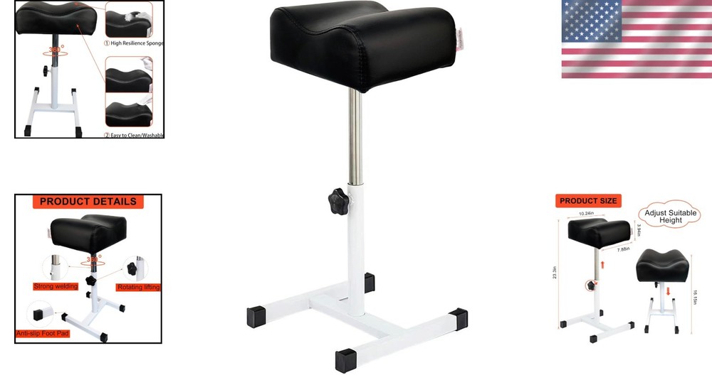 Adjustable Pedicure Stand Stool with Comfortable PVC Leather Cushion - Black