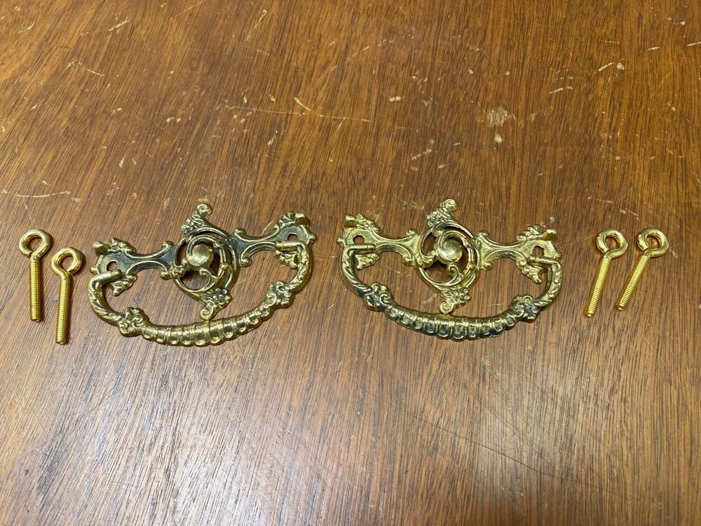 3” Victorian Ornate Brass swing handle pull Reproduction Hardware NEW
