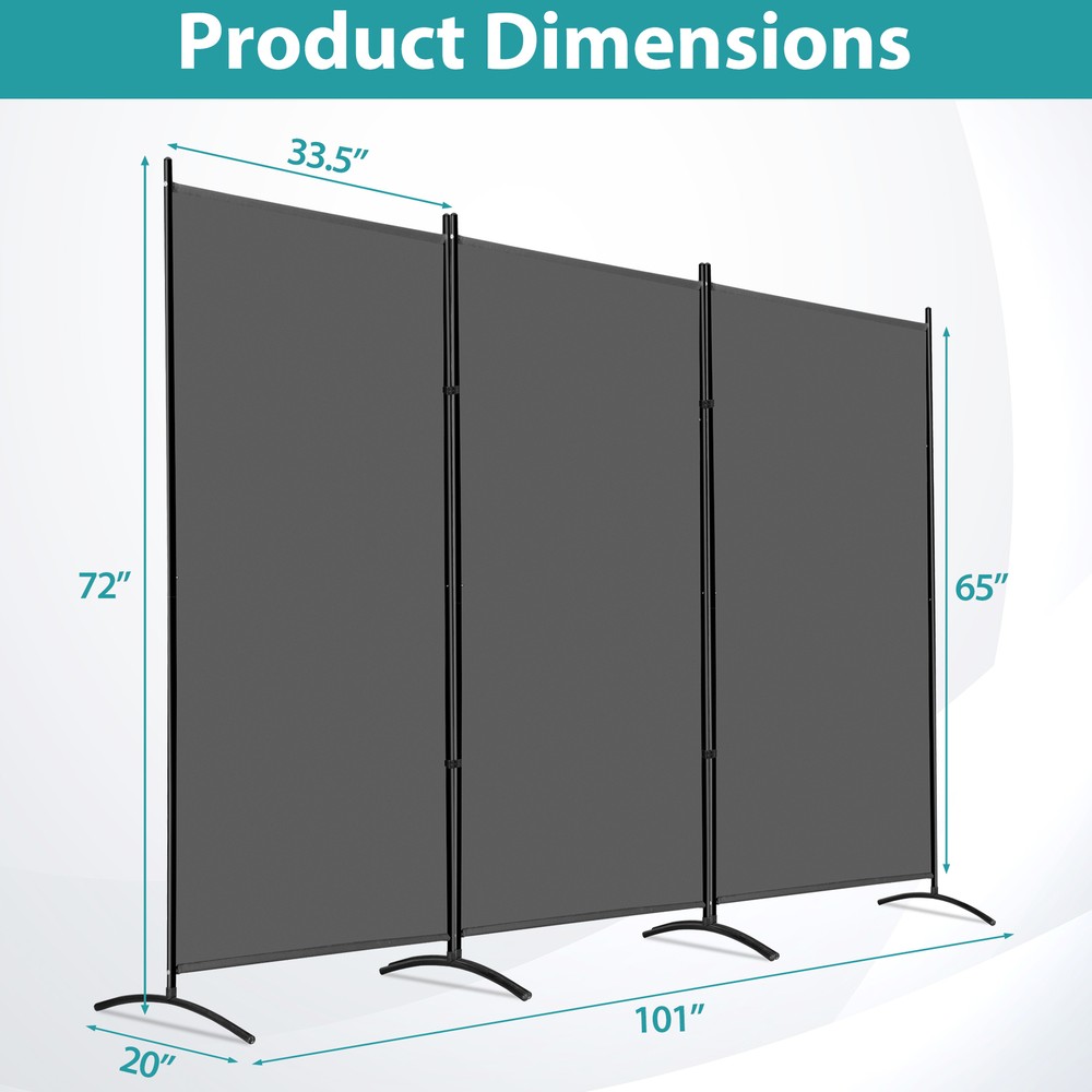 3 Panel Folding Partition Privacy Screens Freestanding Fabric Room Panel 2 Color