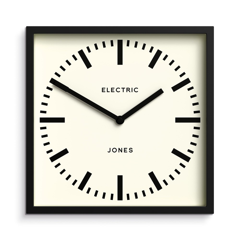 9.8" Black Square Box Wall Clock Station Dial Kitchen Office Decor Modern