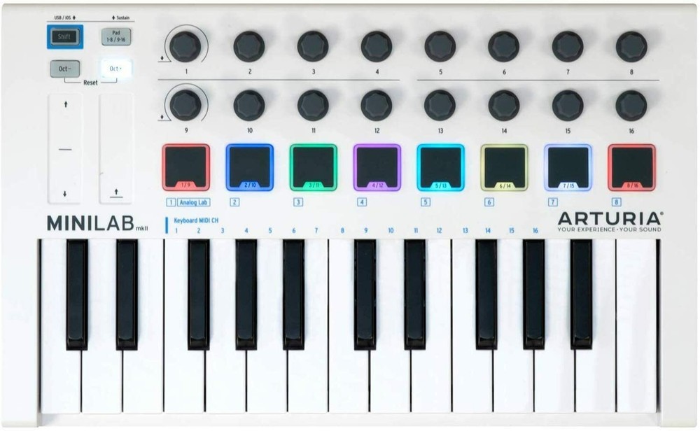 Arturia MiniLab MkII 25 Slim-Key 25-Note USB Mini Keyboard Controller -White