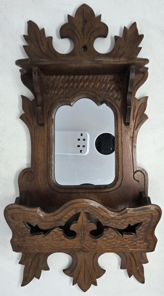 Vintage Chippendale Mirror w Cut Rococo Scrollwork & Storage Compartment Wood 2'