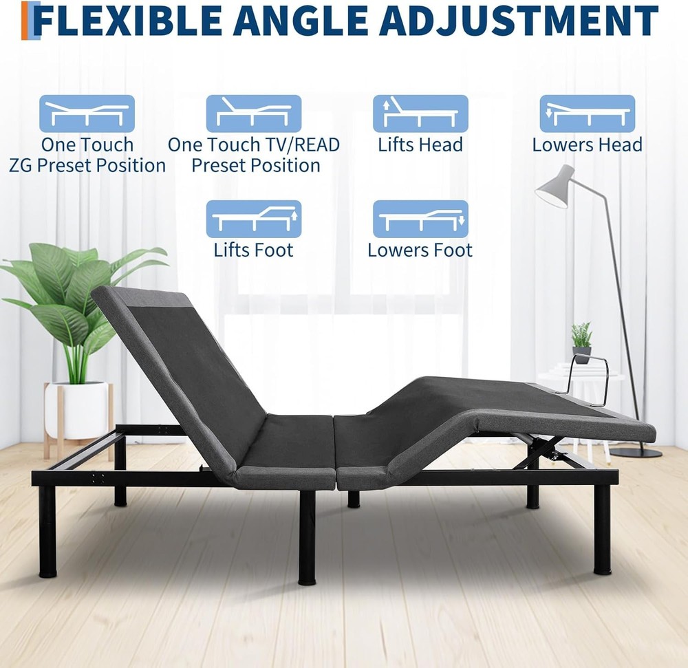 Adjustable Bed Frame, Ergonomic Electric Bed Base, with Head and Foot Incline