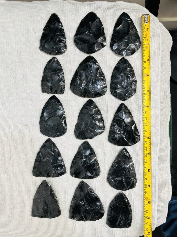 41” 15pc Flintknapping Percussion Preform Material. Utah Black Obsidian.