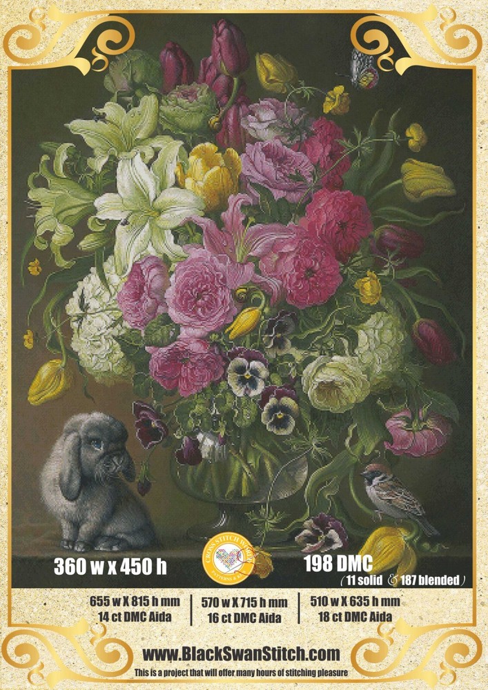Floral with bunny 757 - Chart Counted Cross Stitch Pattern Xstitch