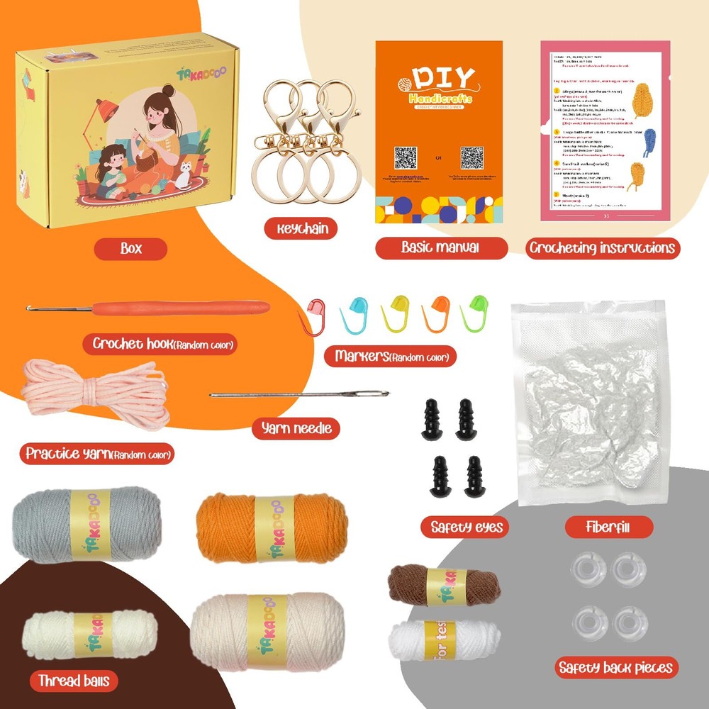 Orange Crochet Kit for Adults Complete Animal Pattern with Video Tutorials