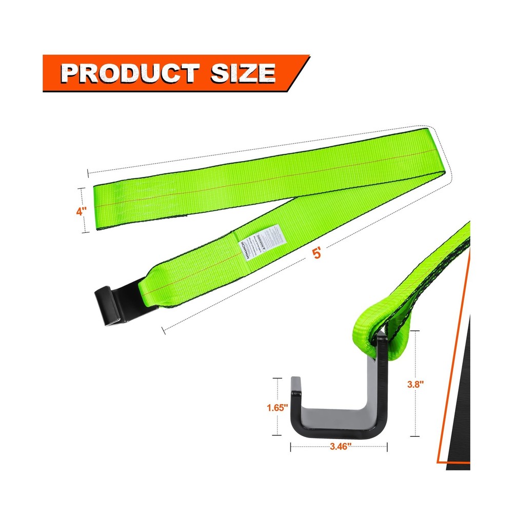 4" x 5' Roll Off Container Winch Strap w/Flat Hook,Heavy Duty Tie Down Winch ...