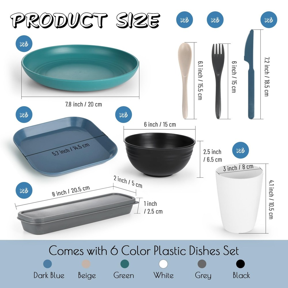66 Pcs Wheat Straw Dinnerware Sets, Unbreakable Dinnerware Set, Reusable Whea...