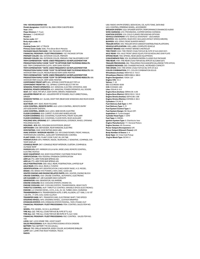 Chassis Frame Harness 15137317