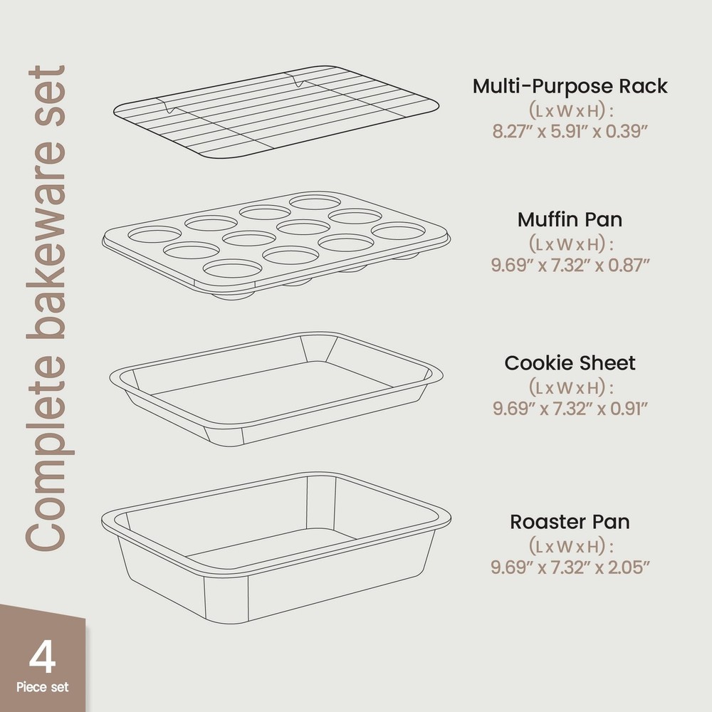 Bakken 4-Piece Bakeware Sets Nonstick Carbon Steel Baking Sheet Stackable