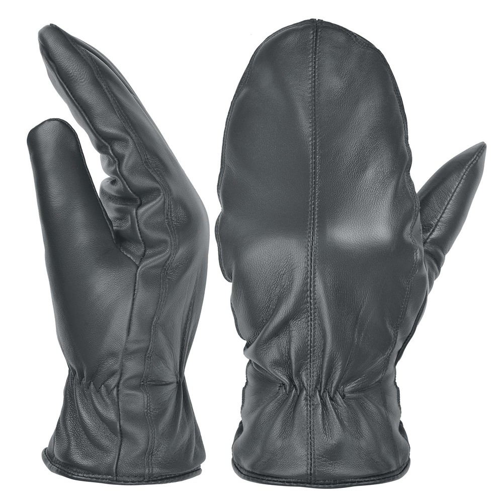 SURAWIL Winter Mittens - Mens Leather Touchscreen Warm Medium, Grey
