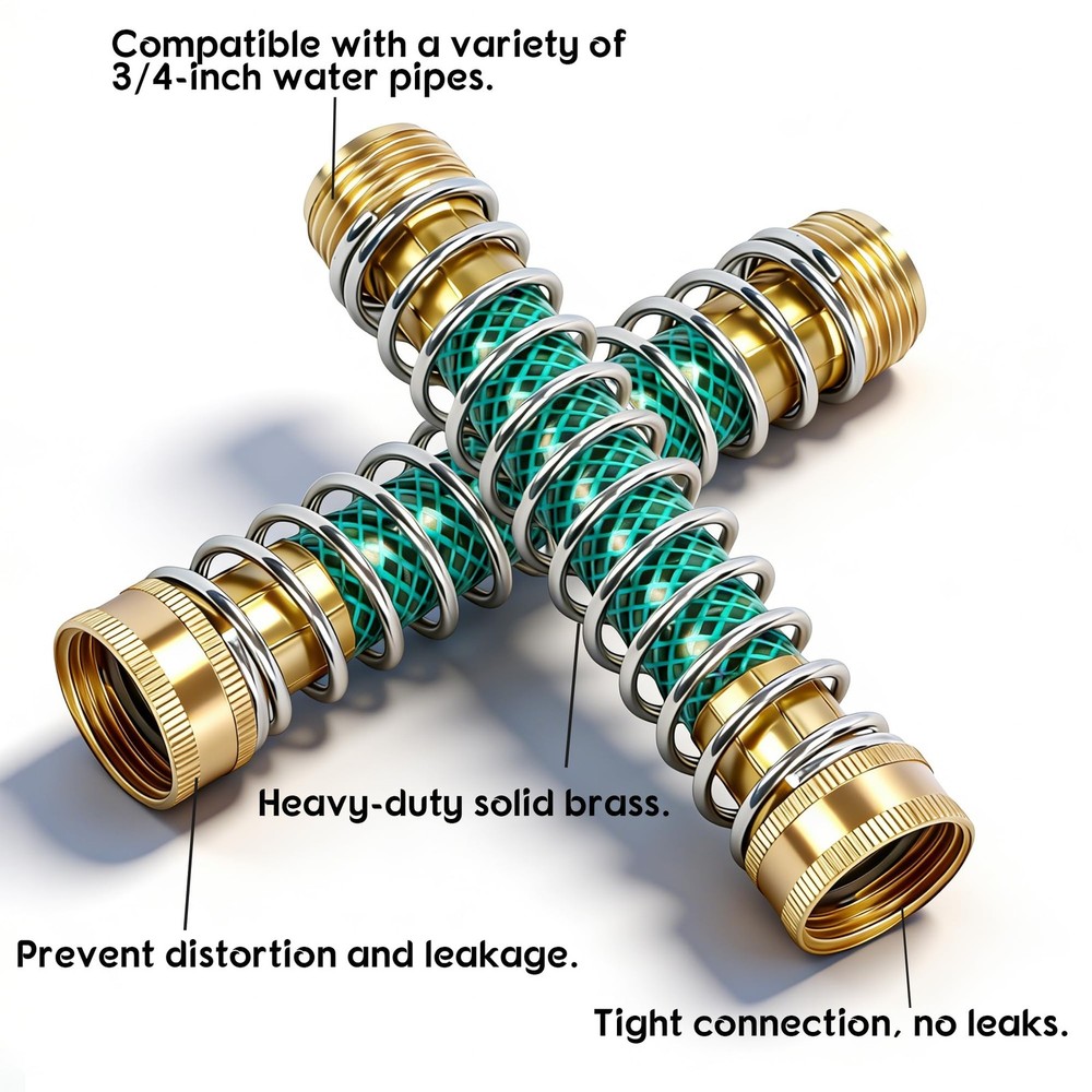 LIULO TOOL Garden Hose Protector, Brass Extension 2 Pack, Gold, Green