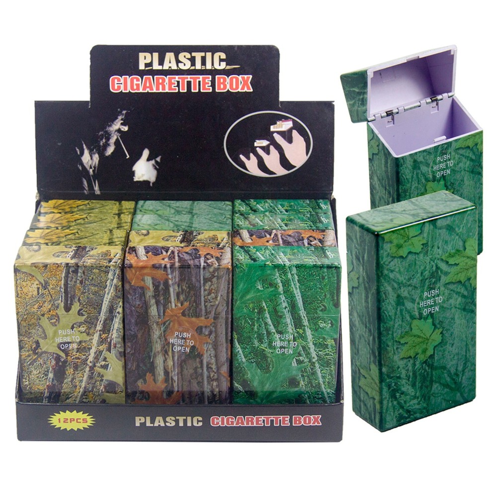 5 Pack 100' Size Push-to-Open Plastic Cigarette Case Camouflage Design