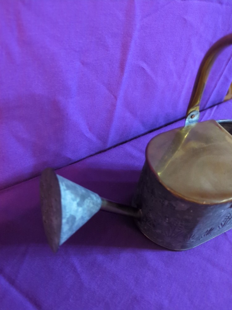 Mini Brass and Galvanized Watering Can Floral Embrossed Pattern