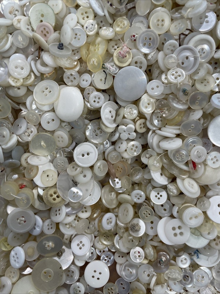 8 Oz Assortment Vintage Plastic White Ivory Buttons FREE SHIP