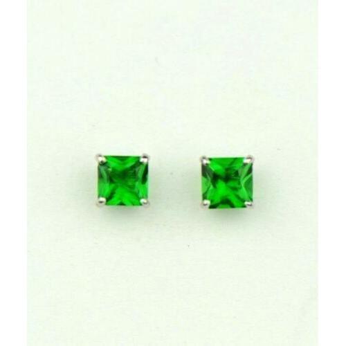 14k White Gold Solid Square Princess Cut Birthstone 4MM CZ Stud Earrings