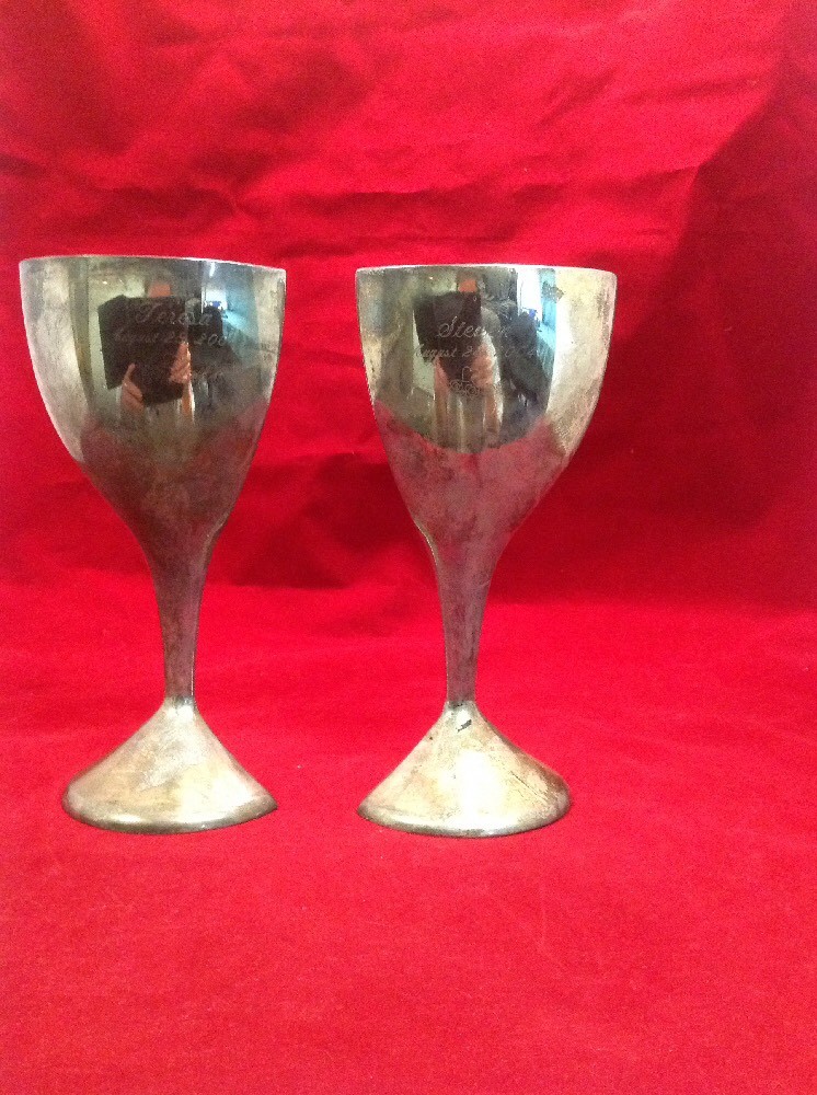 His & Her Silver Plated Inscribed Toasting Cups Z3 AM