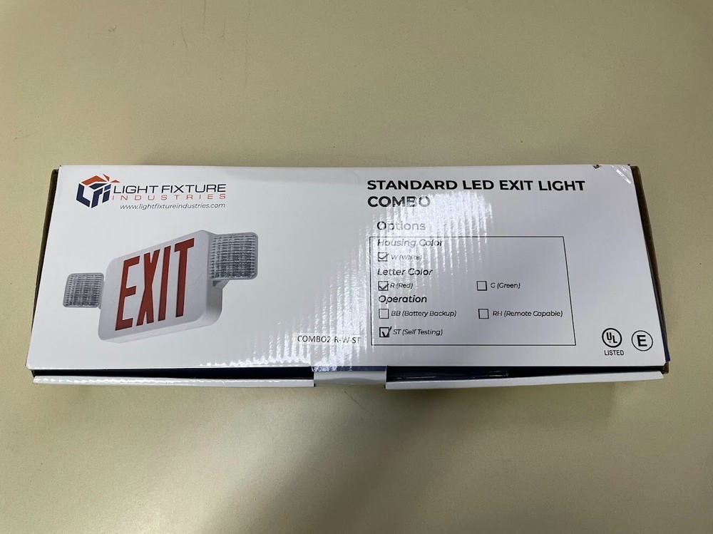 LFI Lights Red LED Exit Sign Emergency Light Combo COMBO2-R-W-ST Open Box