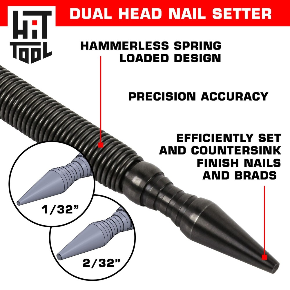 HIT Tool 1/32" (#1) & 2/32" (#2) Nail Set Combination Hammerless Spring Tool