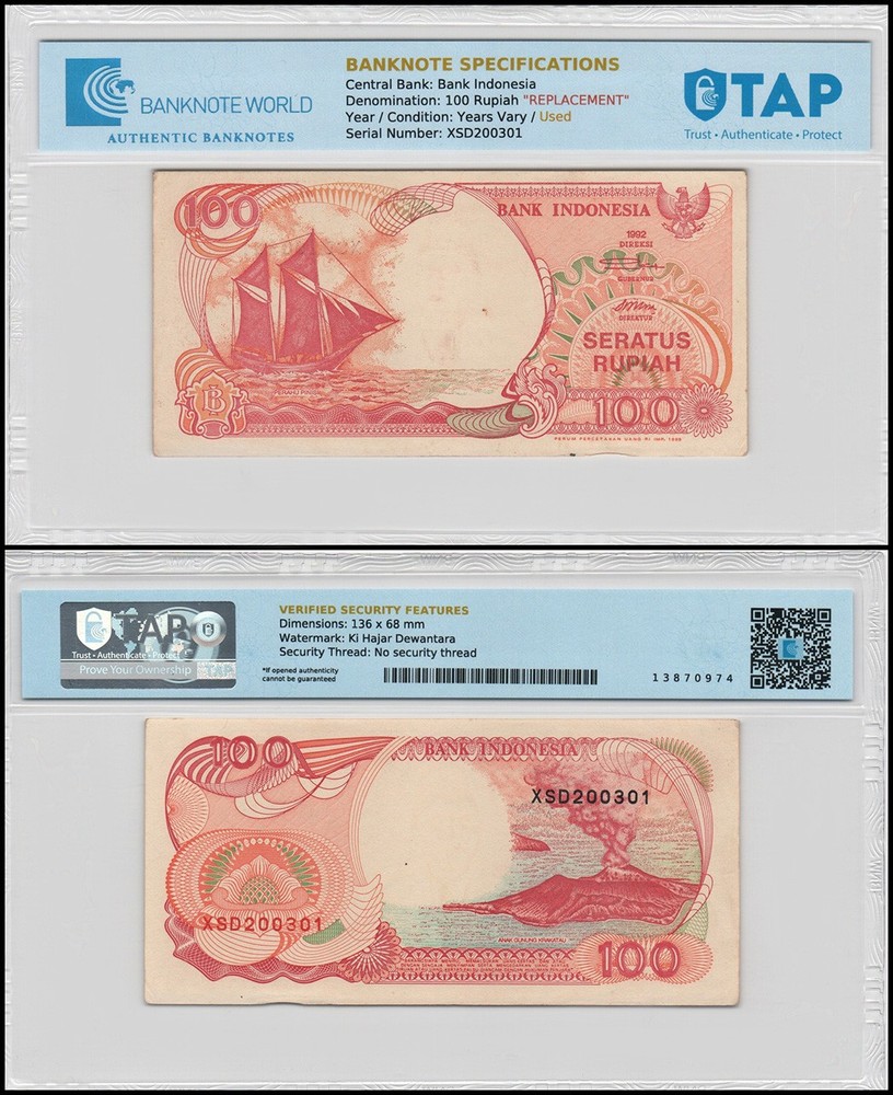 Indonesia 100 Rupiah, 1992-2000, P-127, Used, Replacement, Authenticated
