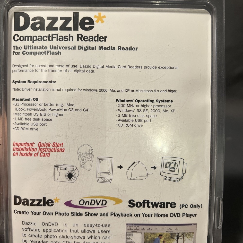 Dazzle CompactFlash Reader/Writer Digital Media Reader Software DM-8000 NEW